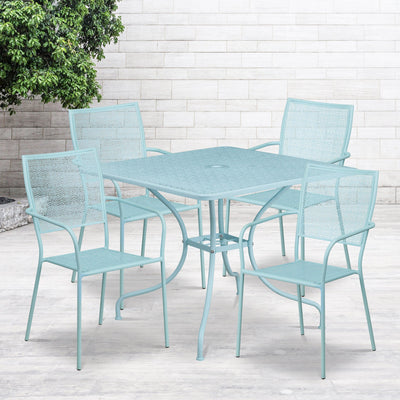 Oia Commercial Grade 35.5" Square Indoor-Outdoor Steel Patio Table Set with 4 Square Back Chairs - View 2