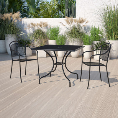 Oia Commercial Grade 35.5" Square Indoor-Outdoor Steel Patio Table with Umbrella Hole - View 2