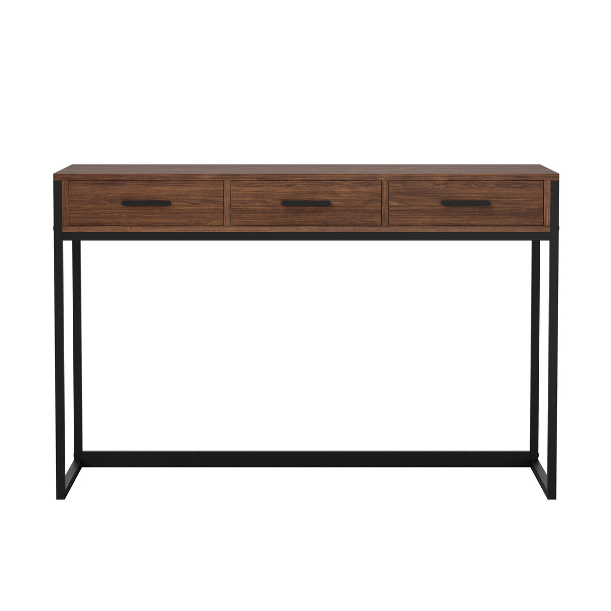 Walnut Top/Oil Rubbed Bronze Frame |#| Walnut 3 Drawer Home Office Desk with Oil Rubbed Bronze Metal Frame and Hardware