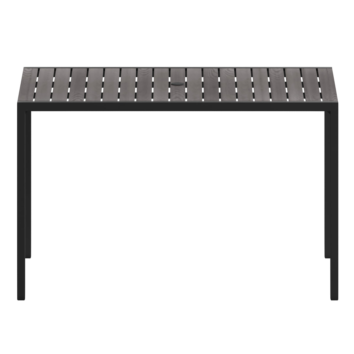 Gray Wash Teak |#| Steel All-Weather Patio Dining Table with Gray Wash Faux Teak Slat Top-Seats 4