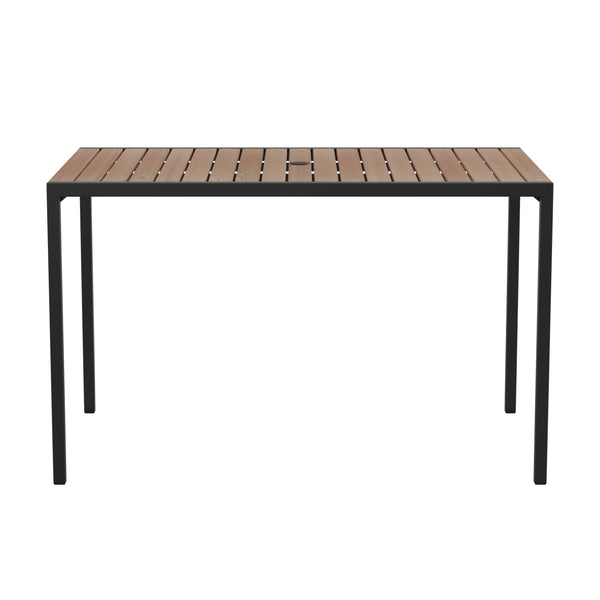 Teak |#| 30inch x 48inch All-Weather Faux Teak Patio Dining Table with Steel Frame - Seats 4