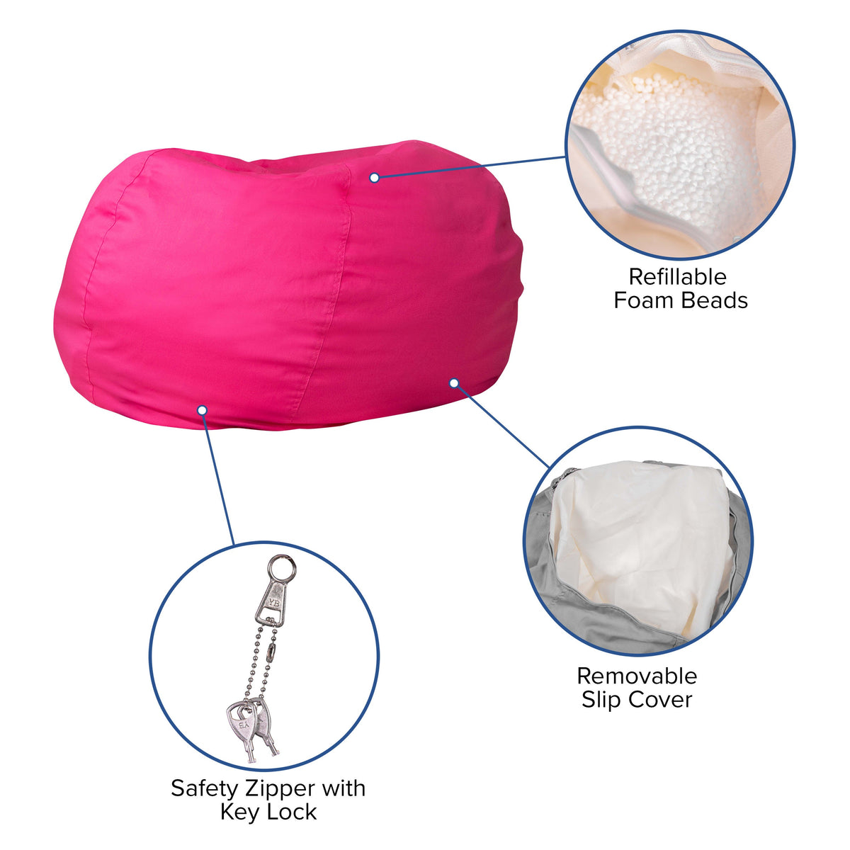 Hot Pink |#| Oversized Solid Hot Pink Refillable Bean Bag Chair for All Ages