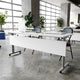 White Top/Gray Frame |#| Commercial Nesting Flip Training Table with Steel Frame and T-Legs in White/Gray
