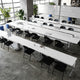 White Top/Gray Frame |#| Commercial Nesting Flip Training Table with Steel Frame and T-Legs in White/Gray