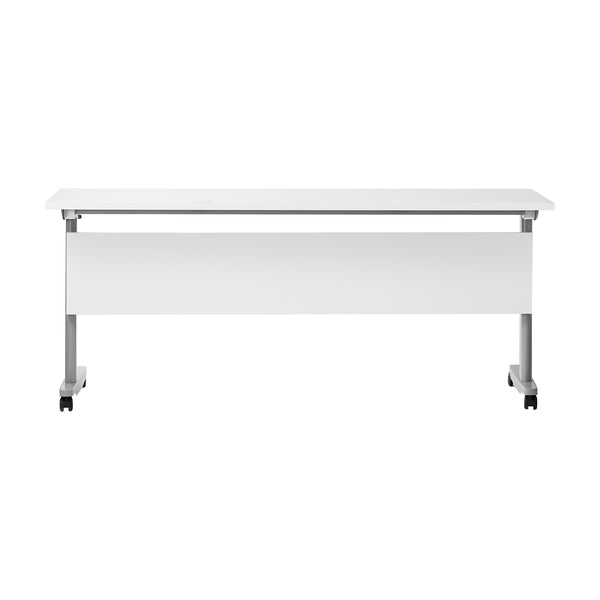 White Top/Gray Frame |#| Commercial Nesting Flip Training Table with Steel Frame and T-Legs in White/Gray
