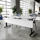 White Top/Black Frame |#| Commercial Nesting Flip Training Table with Steel Frame and T-Legs in White/Blk