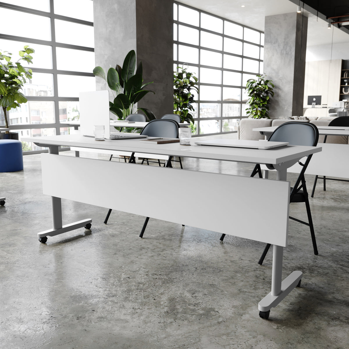 Gray Top/Gray Frame |#| Commercial Nesting Flip Training Table with Steel Frame and T-Legs in Gray