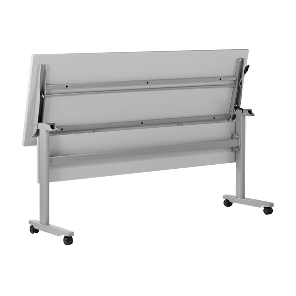 Gray Top/Gray Frame |#| Commercial Nesting Flip Training Table with Steel Frame and T-Legs in Gray