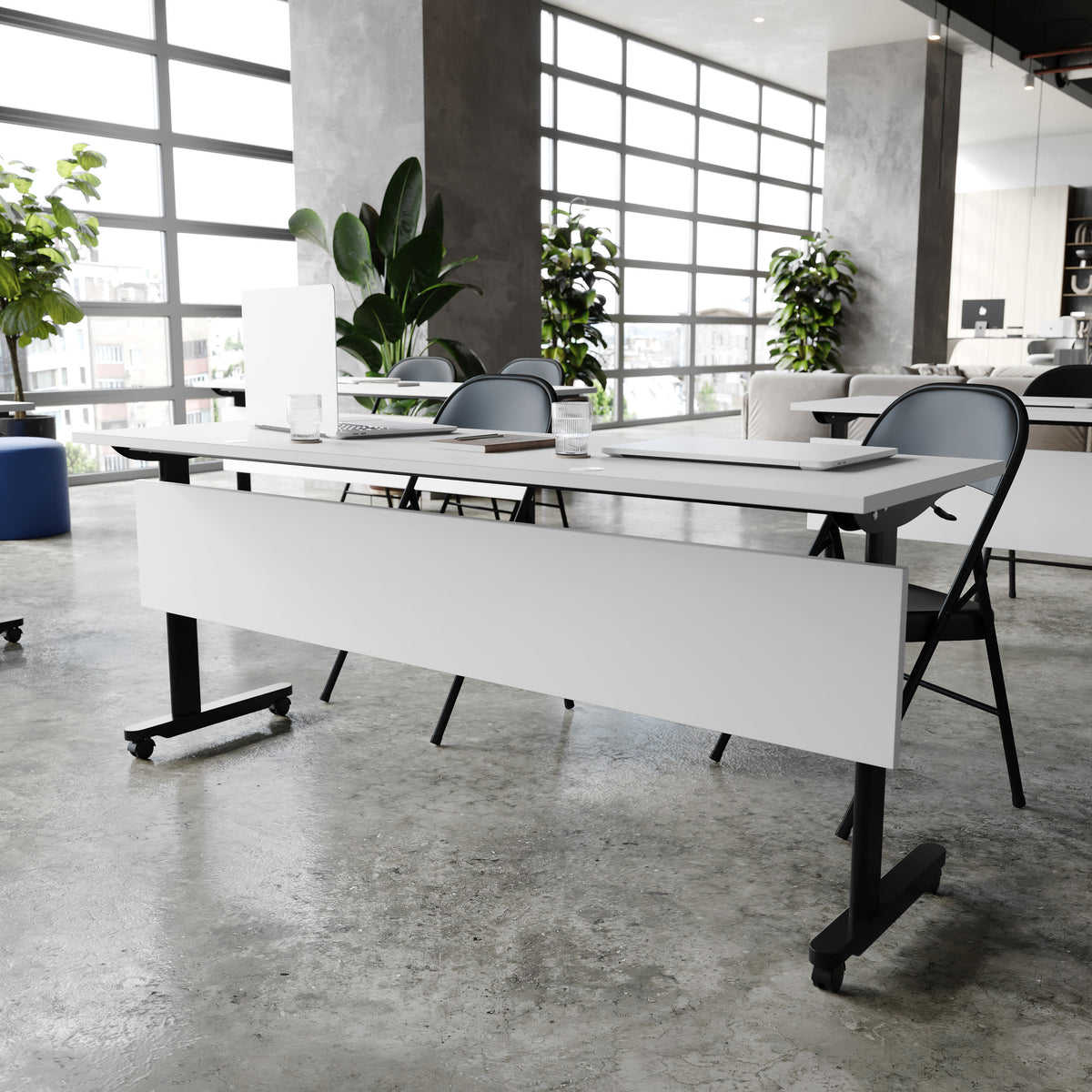Gray Top/Black Frame |#| Commercial Nesting Flip Training Table with Steel Frame and T-Legs in Gray/Black