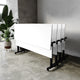 White Top/Black Frame |#| Commercial Nesting Flip Training Table with Steel Frame and T-Legs in White/Blk