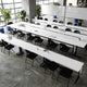 White Top/Black Frame |#| Commercial Nesting Flip Training Table with Steel Frame and T-Legs in White/Blk