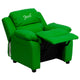 Green Vinyl |#| Personalized Deluxe Padded Green Vinyl Kids Recliner with Storage Arms