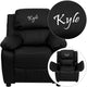 Black LeatherSoft |#| Personalized Deluxe Padded Black LeatherSoft Kids Recliner with Storage Arms