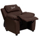 Brown LeatherSoft |#| Personalized Deluxe Padded Brown LeatherSoft Kids Recliner with Storage Arms