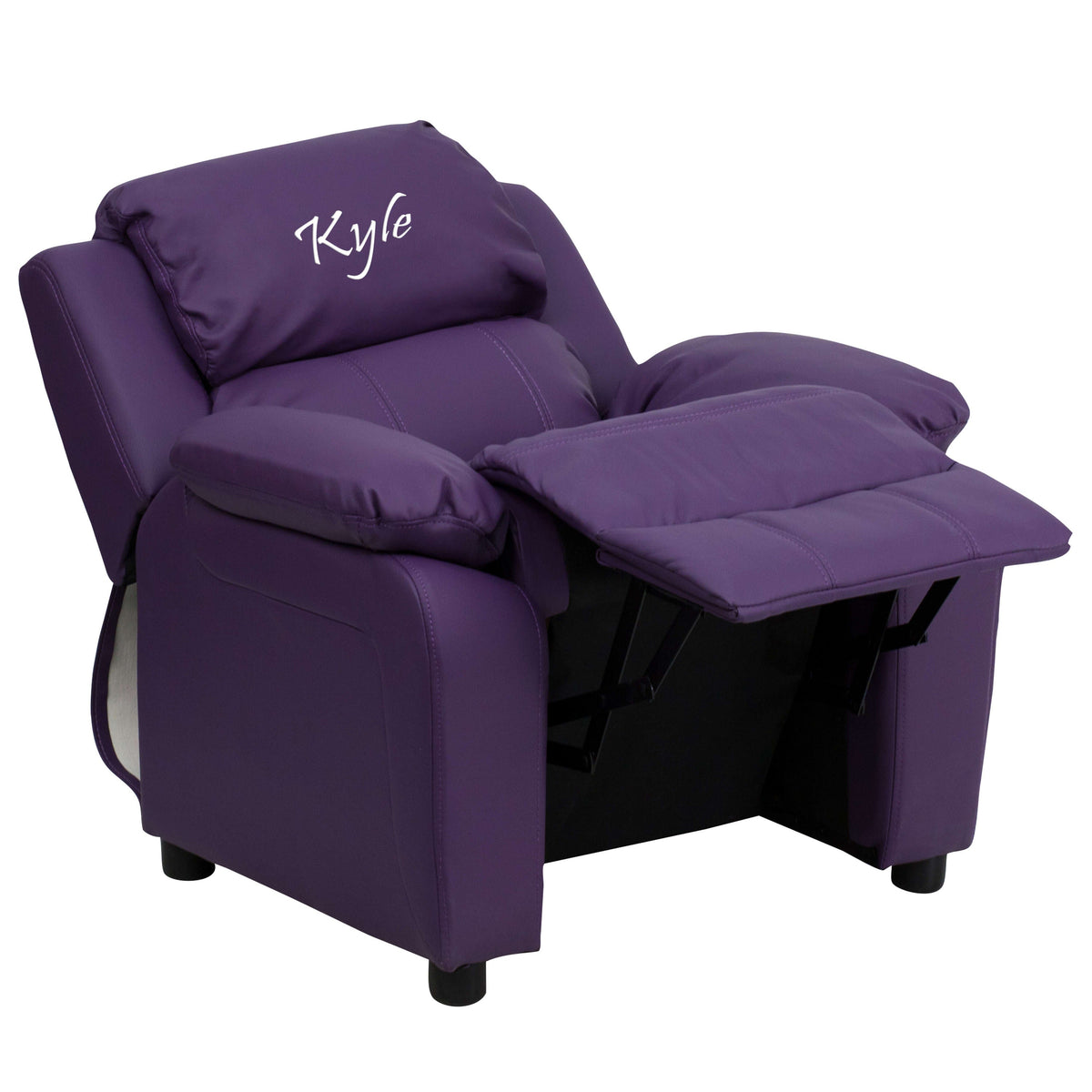 Purple Vinyl |#| Personalized Deluxe Padded Purple Vinyl Kids Recliner with Storage Arms