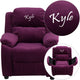 Purple Microfiber |#| Personalized Deluxe Padded Purple Microfiber Kids Recliner with Storage Arms
