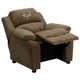 Brown Microfiber |#| Personalized Deluxe Padded Brown Microfiber Kids Recliner with Storage Arms