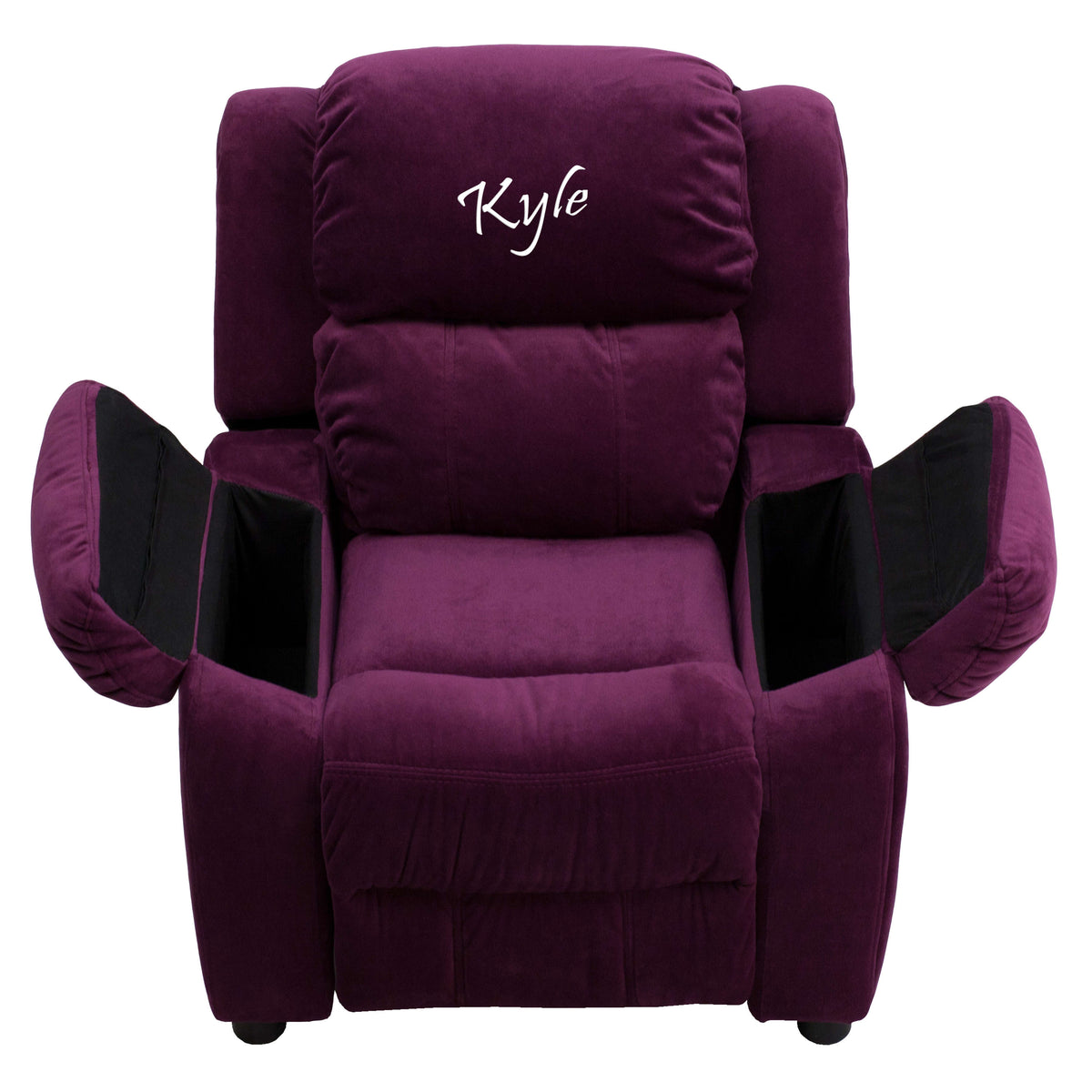 Purple Microfiber |#| Personalized Deluxe Padded Purple Microfiber Kids Recliner with Storage Arms