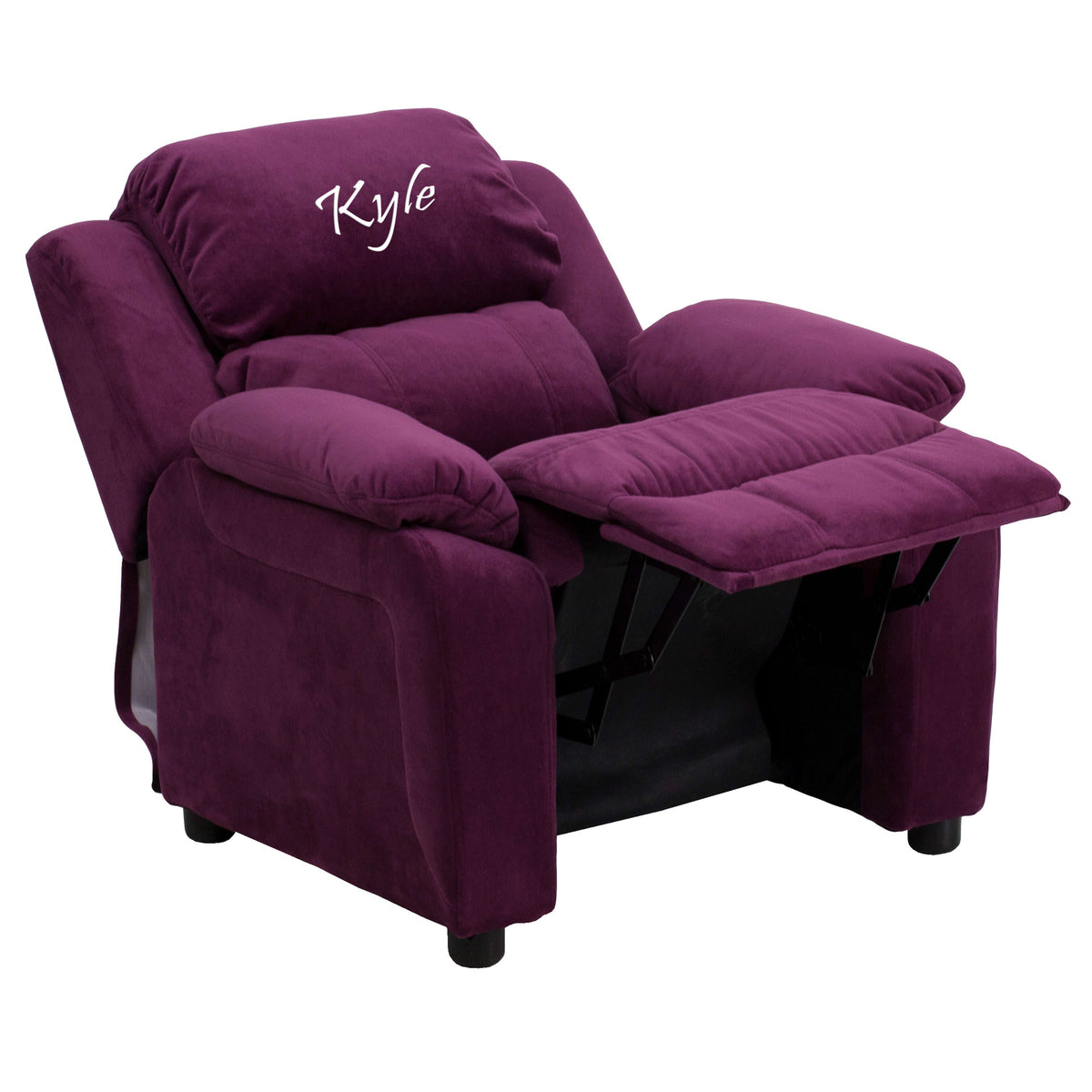 Purple Microfiber |#| Personalized Deluxe Padded Purple Microfiber Kids Recliner with Storage Arms