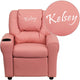 Pink Vinyl |#| Personalized Pink Vinyl Kids Recliner with Cup Holder and Headrest