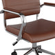 Saddle Brown Faux Leather/Polished Nickel |#| Ribbed Faux Leather Swivel Home Office Chair with Armrests-Brown/Polished Nickel