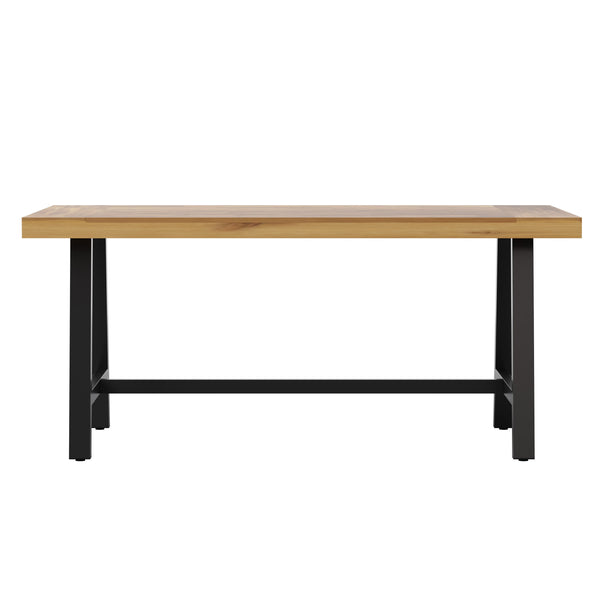 All Weather Commercial Acacia Wood Top Patio Table with Metal Base-Natural/Black