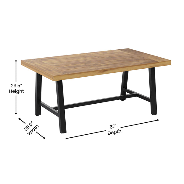 All Weather Commercial Acacia Wood Top Patio Table with Metal Base-Natural/Black