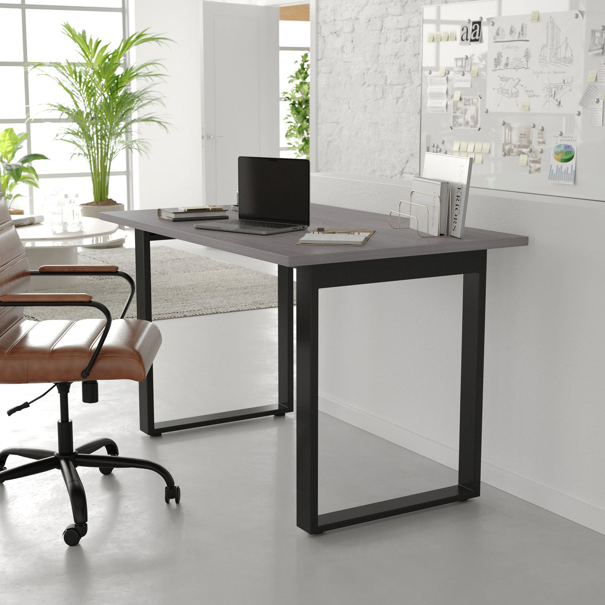 Gray Oak |#| Commercial 48x30 Conference Table with Laminate Top and U-Frame Base - Gray Oak