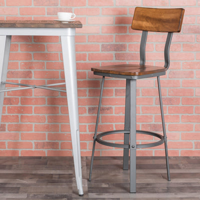Restaurant Barstool with Wood Seat & Back and Powder Coat Frame - View 2