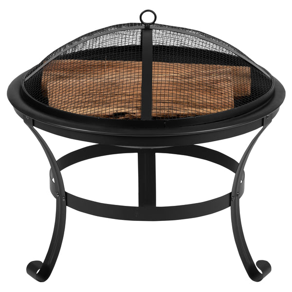 22inch Round Outdoor Portable Wood Burning Firepit with Mesh Spark Screen and Poker