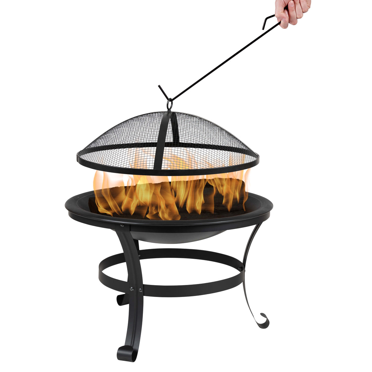 22inch Round Outdoor Portable Wood Burning Firepit with Mesh Spark Screen and Poker