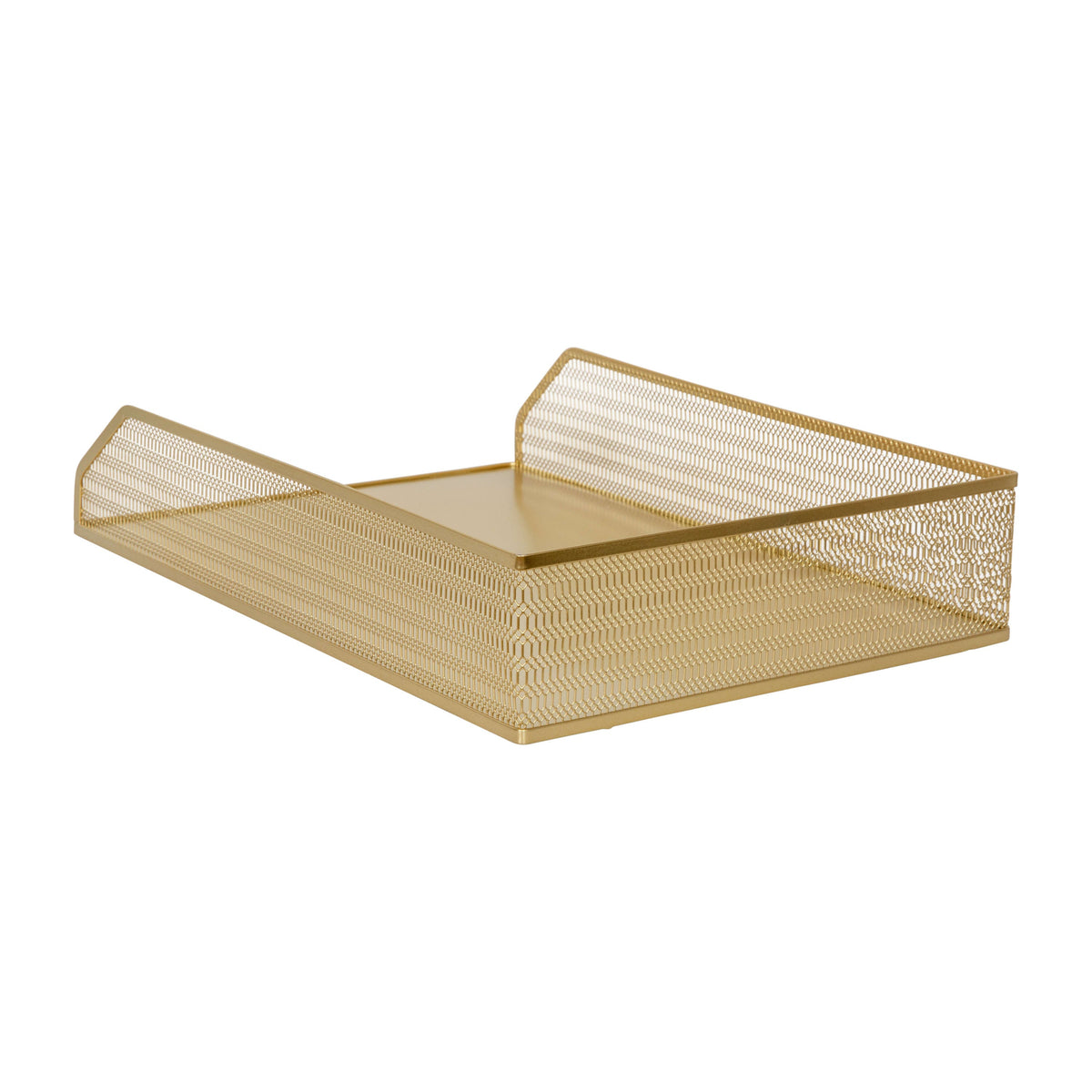 Set of 2 Mesh Metal Desktop Paper and Letter Tray Organizers in Gold