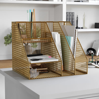 Ryder Mesh Metal Large Desktop Organizer with Magazine File Holder, Pen Holder, and Storage - View 2