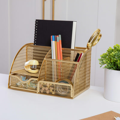 Ryder Mesh Metal Small Desktop Organizer for Office Accessories, Notebooks, Pen Holder and Drawer - View 2
