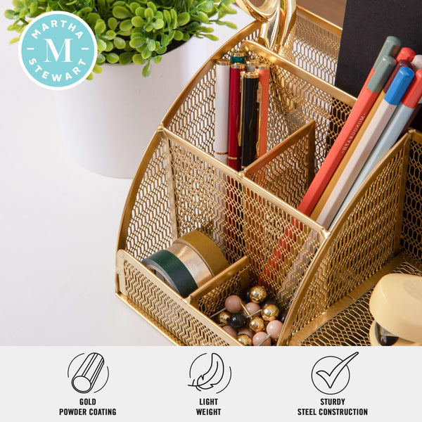 Premium Small Mesh Metal Desktop Storage Organizer With Drawer in Gold