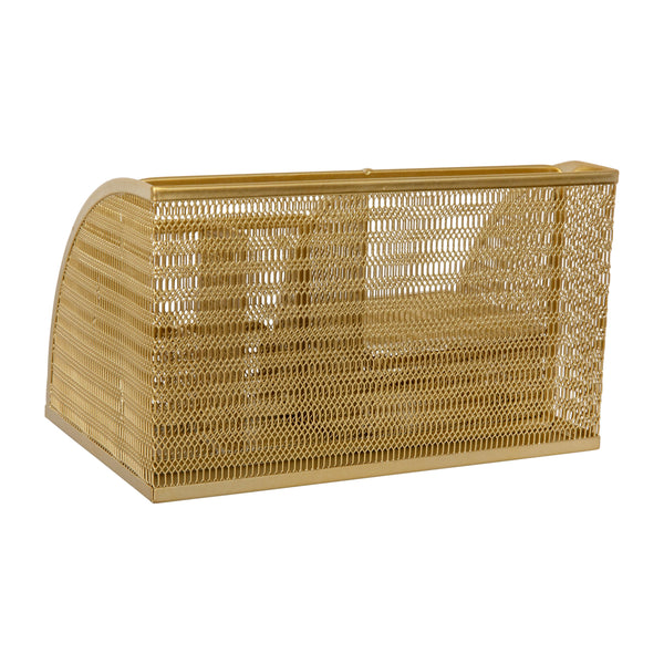 Premium Small Mesh Metal Desktop Storage Organizer With Drawer in Gold