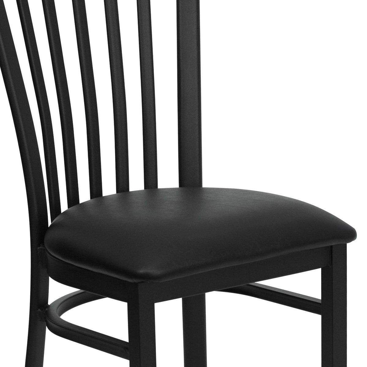 Black Vinyl Seat/Black Metal Frame |#| Black School House Back Metal Restaurant Chair - Black Vinyl Seat