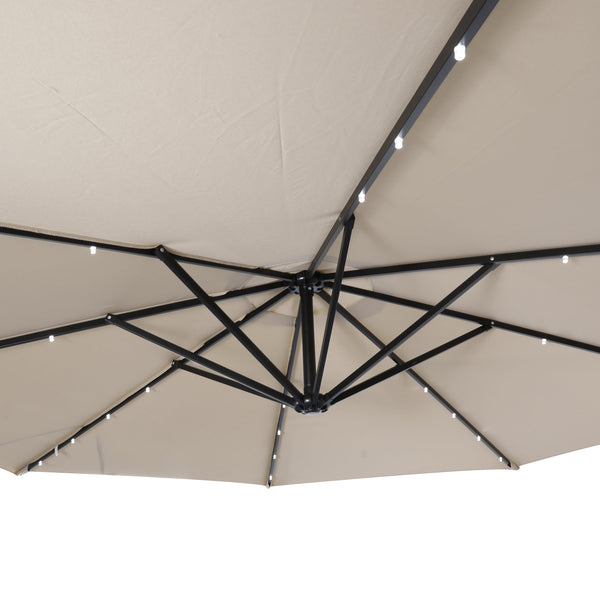 Tan |#| Commercial 10 FT Solar 32 LED Light Cantilever Umbrella with Crank and Tilt-Tan