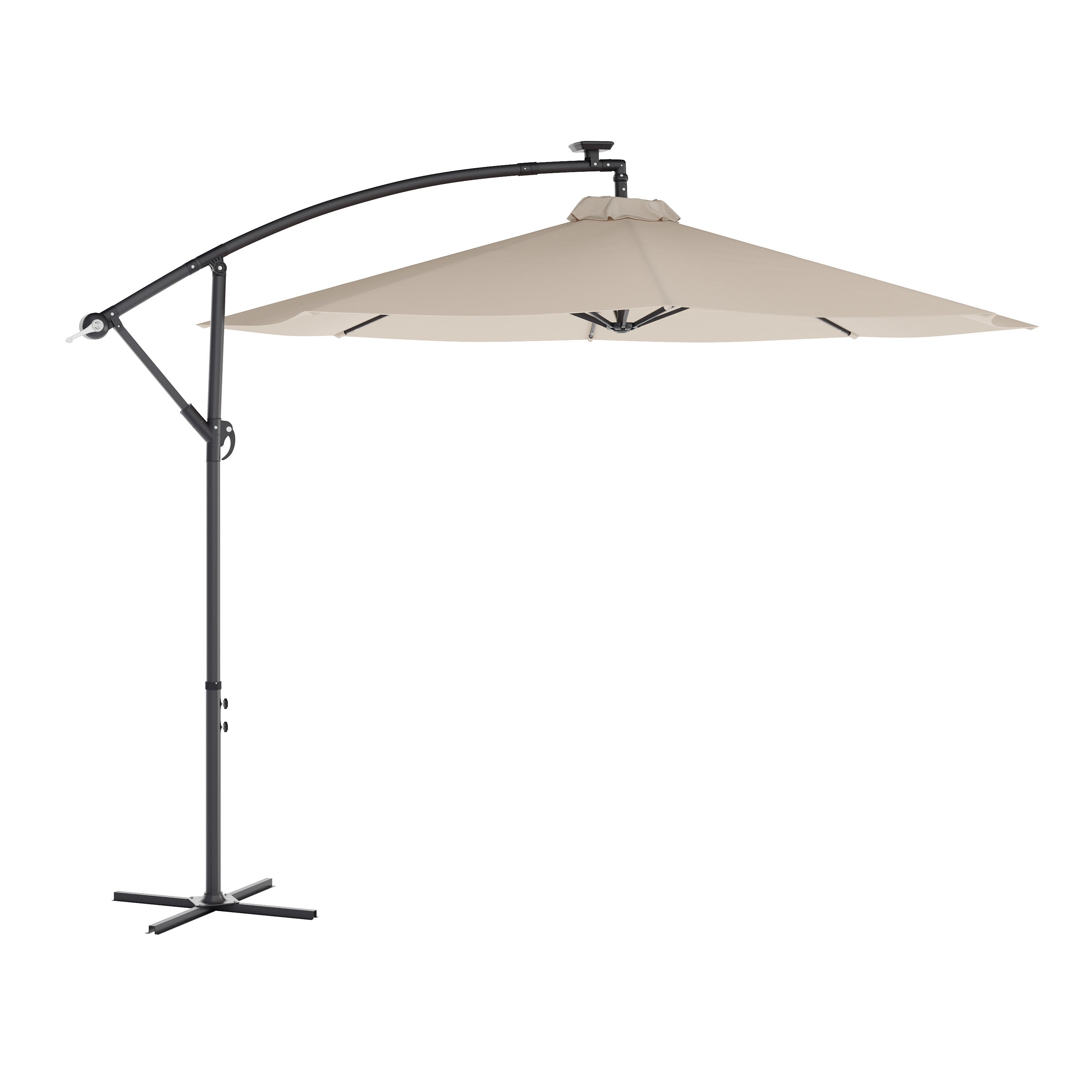 aldi patio umbrella 2024 Flash Furniture Sedona Commercial Grade 10ft Round Solar LED Cantilever Umbrella with Easy Lift and Tilt Function, Built in Cross Base, Gray