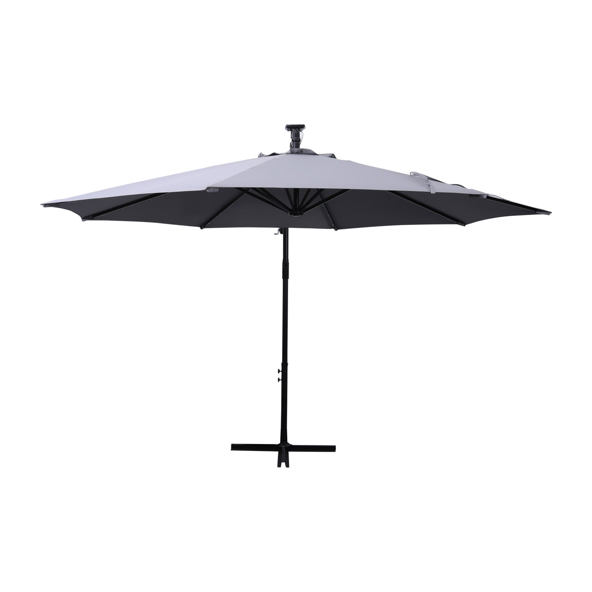 Gray |#| Commercial 10 FT Solar 32 LED Light Cantilever Umbrella with Crank and Tilt-Gray