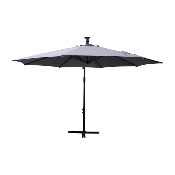 Gray |#| Commercial 10 FT Solar 32 LED Light Cantilever Umbrella with Crank and Tilt-Gray