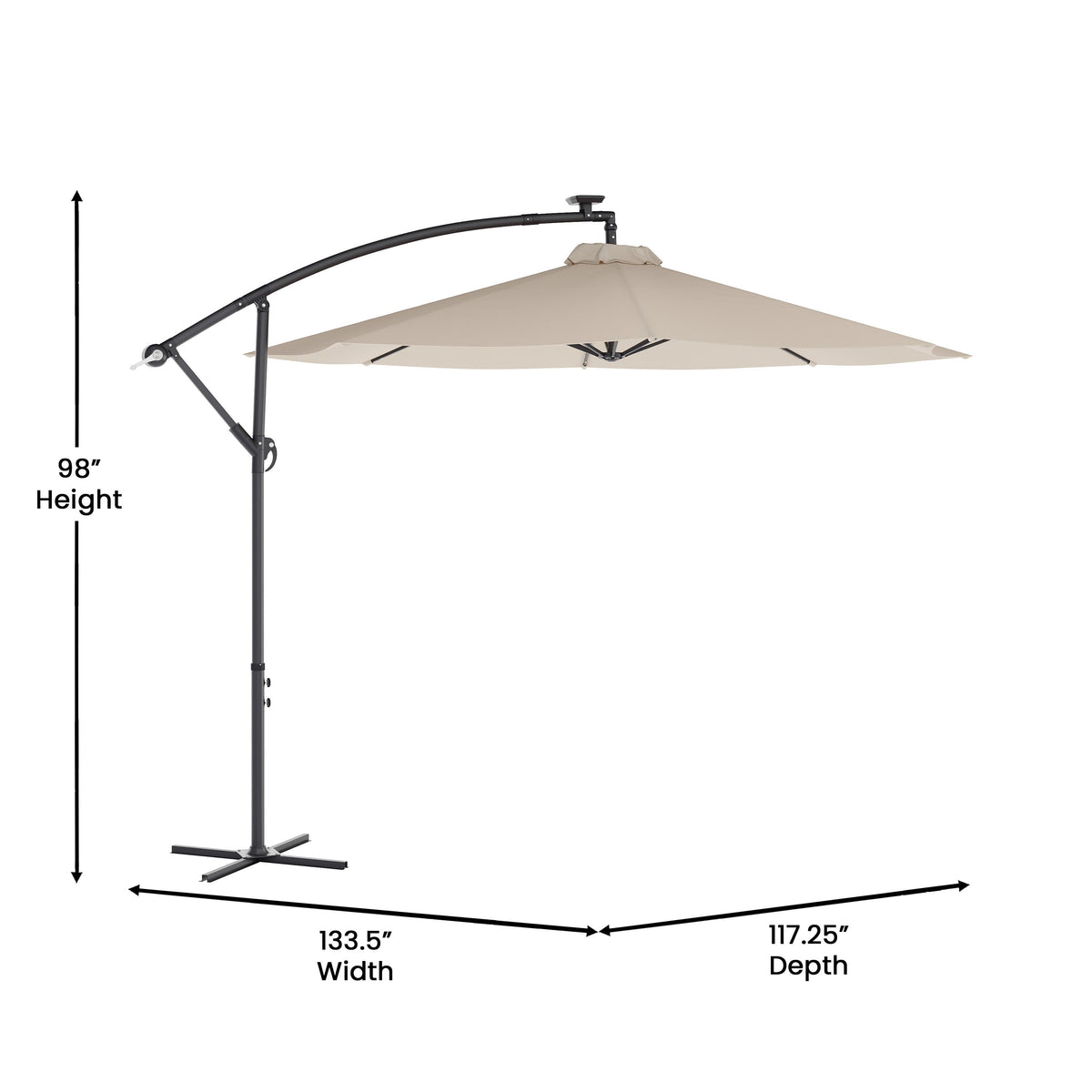 Tan |#| Commercial 10 FT Solar 32 LED Light Cantilever Umbrella with Crank and Tilt-Tan