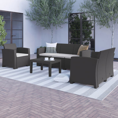 Seneca 4 Piece Outdoor Faux Rattan Chair, Loveseat, Sofa and Table Set - View 2