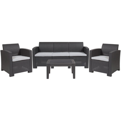 Seneca 4 Piece Outdoor Faux Rattan Chair, Sofa and Table Set