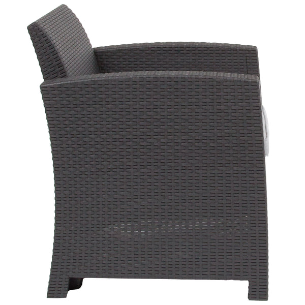 Dark Gray |#| Dark Gray Faux Rattan Chair with All-Weather Light Gray Cushion - Patio Chair