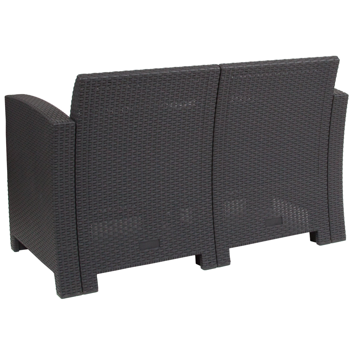 Dark Gray |#| Dk Gray Faux Rattan Loveseat with All-Weather Light Gray Cushions - Patio Chair