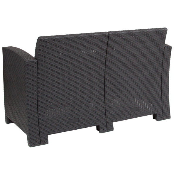Dark Gray |#| Dk Gray Faux Rattan Loveseat with All-Weather Light Gray Cushions - Patio Chair