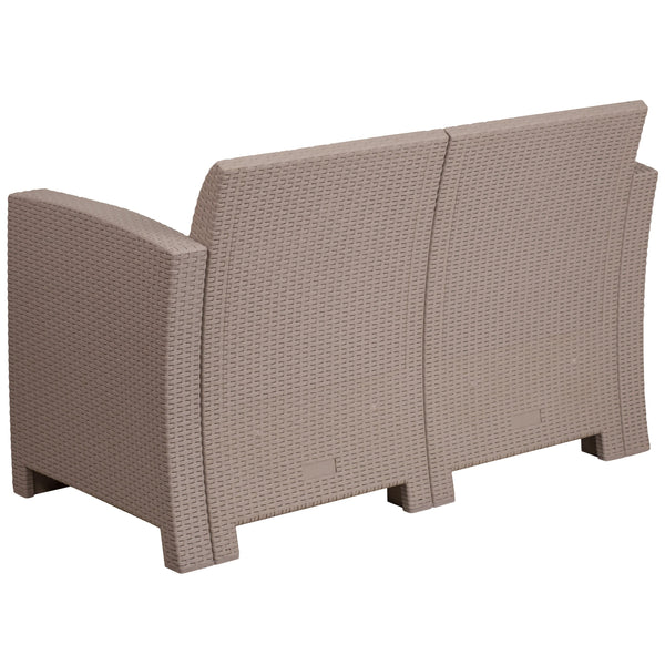 Light Gray |#| Lt Gray Faux Rattan Loveseat with All-Weather Light Gray Cushions - Patio Chair