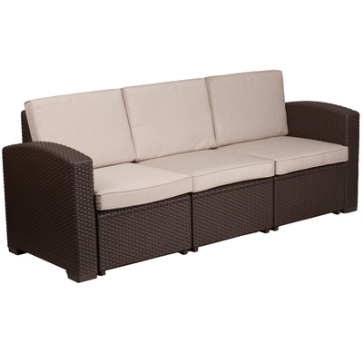 Seneca Faux Rattan Sofa with All-Weather Cushions