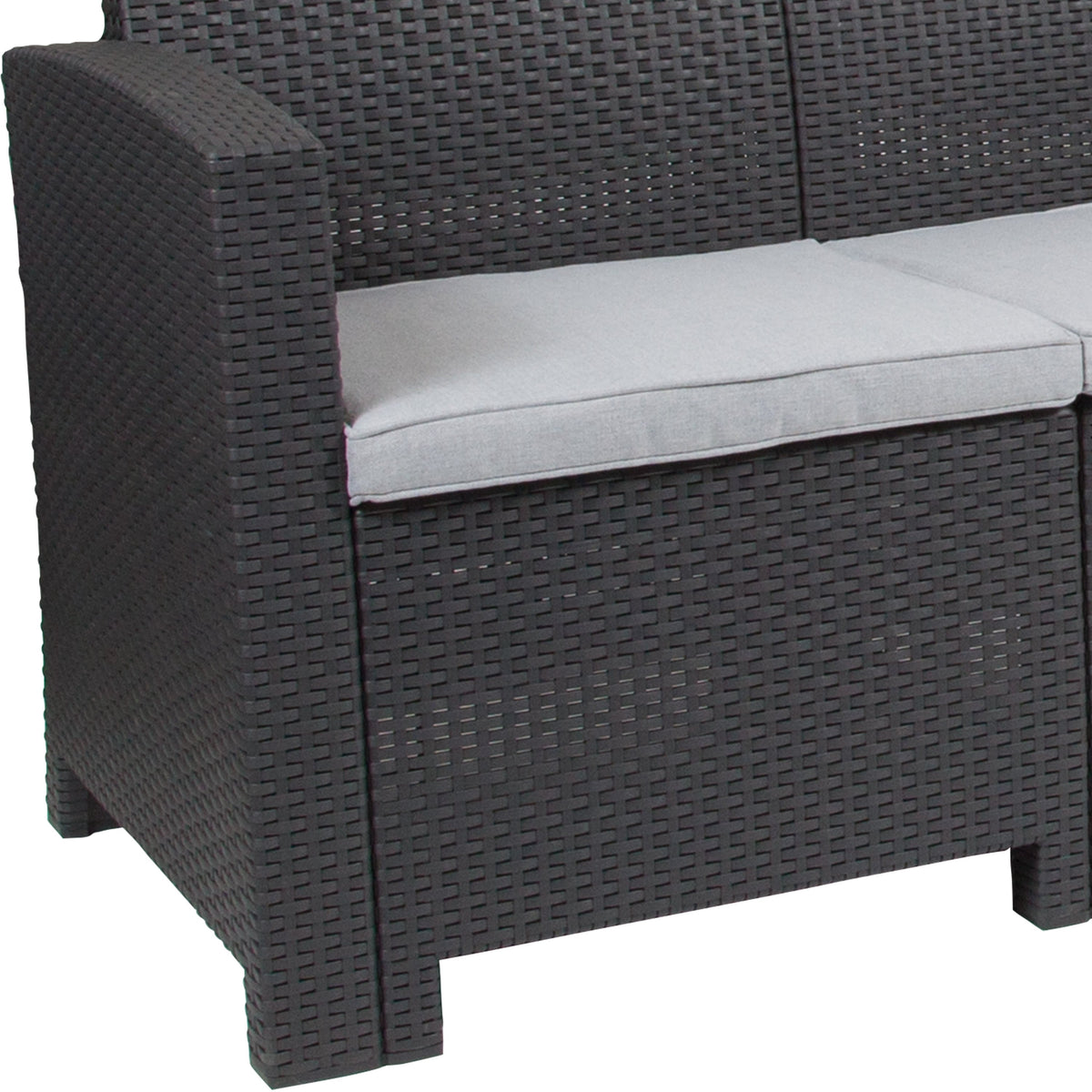 Dark Gray |#| Dark Gray Faux Rattan Sofa with All-Weather Light Gray Cushions - Patio Chair